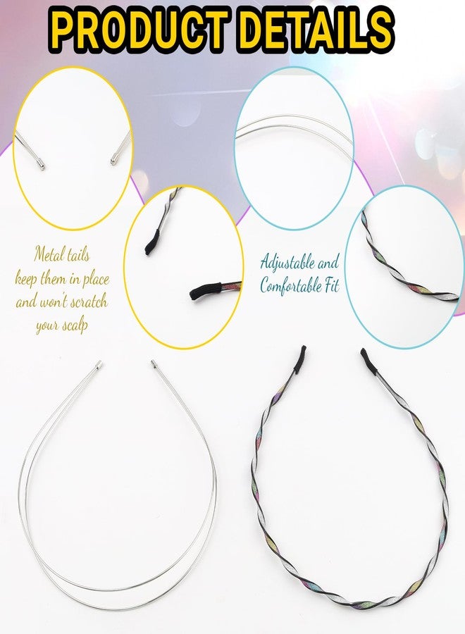 LUSTRIB 2 Pcs Thin Headbands for Women, Silver Double Headband & Colorful Metal Headband, Fashion Simple Metal Hair Bands Adjustable Hair Accessories for Daily & Party - Image 3